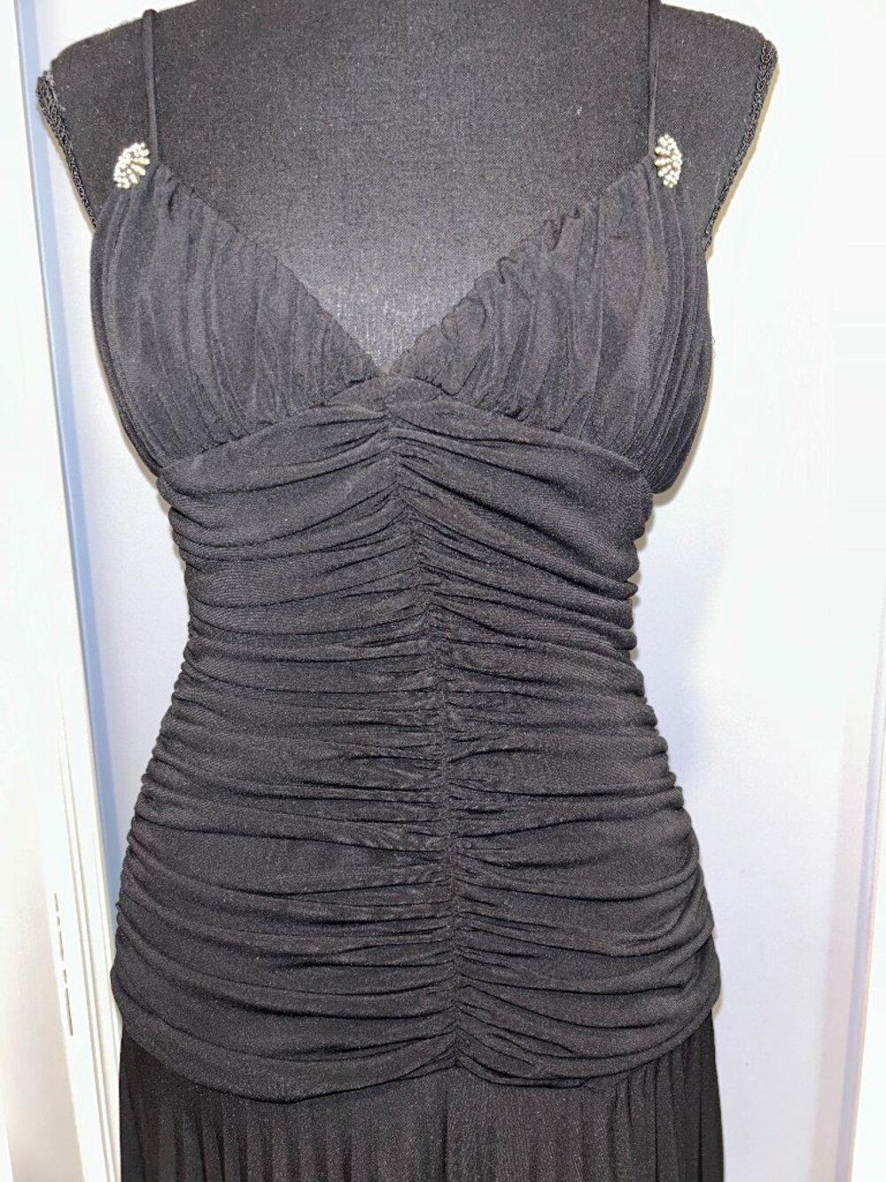 Laundry Shelli Segal Petite 6 Black Ruched Pleated Cocktail Midi Dress